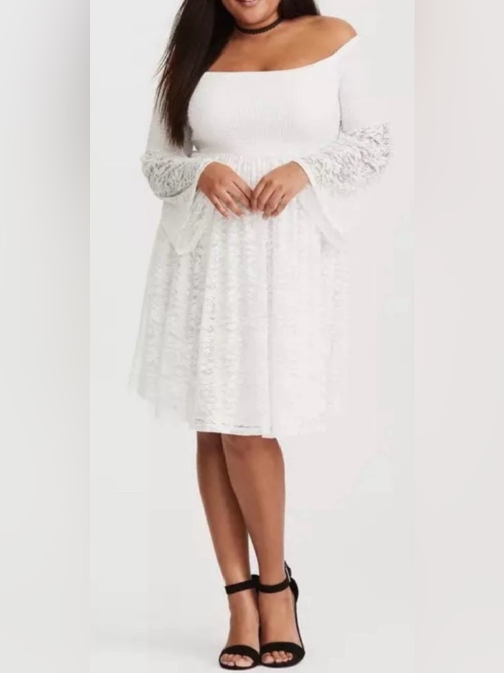 torrid Sz 3 Cream White Off-Shoulder Lace Dress w/ bell sleeves